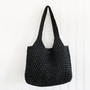 Y2K The Sak Black Crocheted Purse Handbag 2-Strap Hobo Magnetic Closure Boho